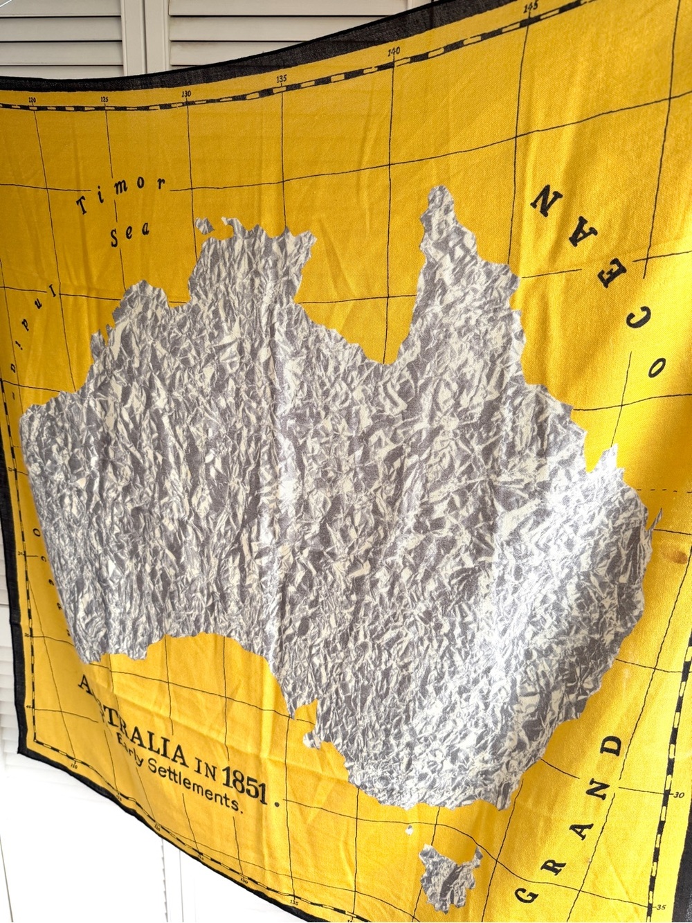 🇦🇺 Australia in 1851 The Early Settlement Printed Square Mustard Yellow Scarf